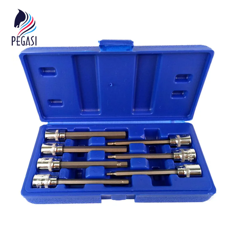 

PEGASI 3/8 Inch 7 Piece Drive Extra Long Torx Bit Nuts Set Auto Car Repair Rotary Sleeve Type E Plum Socket Wrench Set