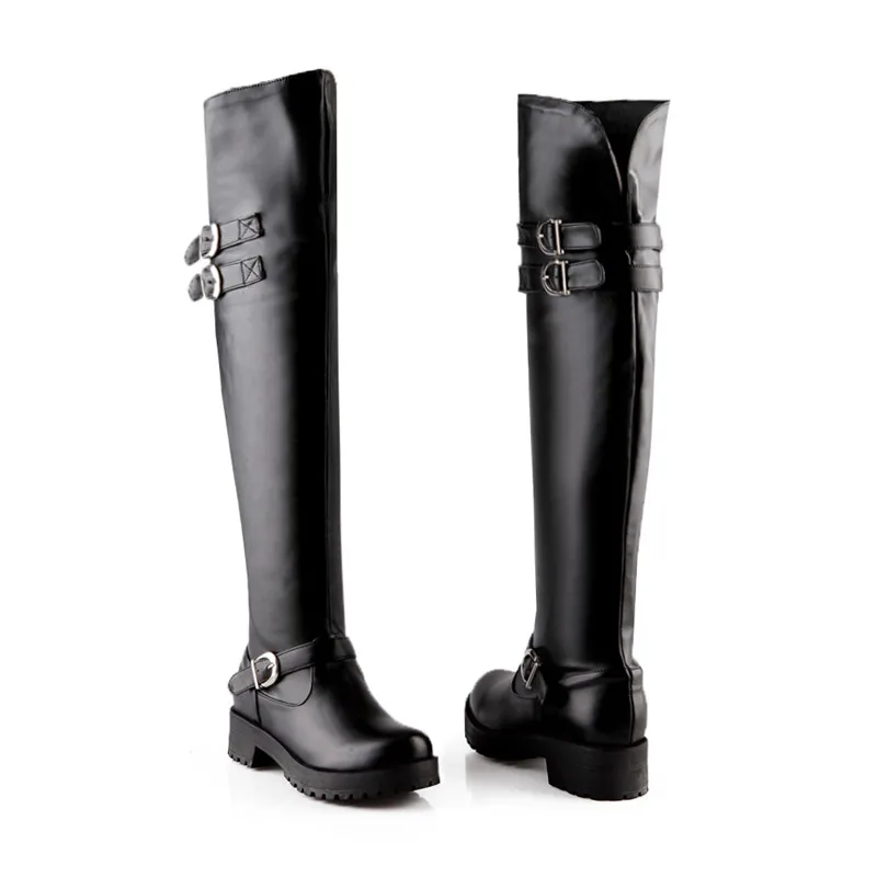 Morazora/Сапоги выше колена модные женские сапоги на среднем каблуке в стиле панк Женская обувь мягкая искусственная кожа, большие размеры 34-43