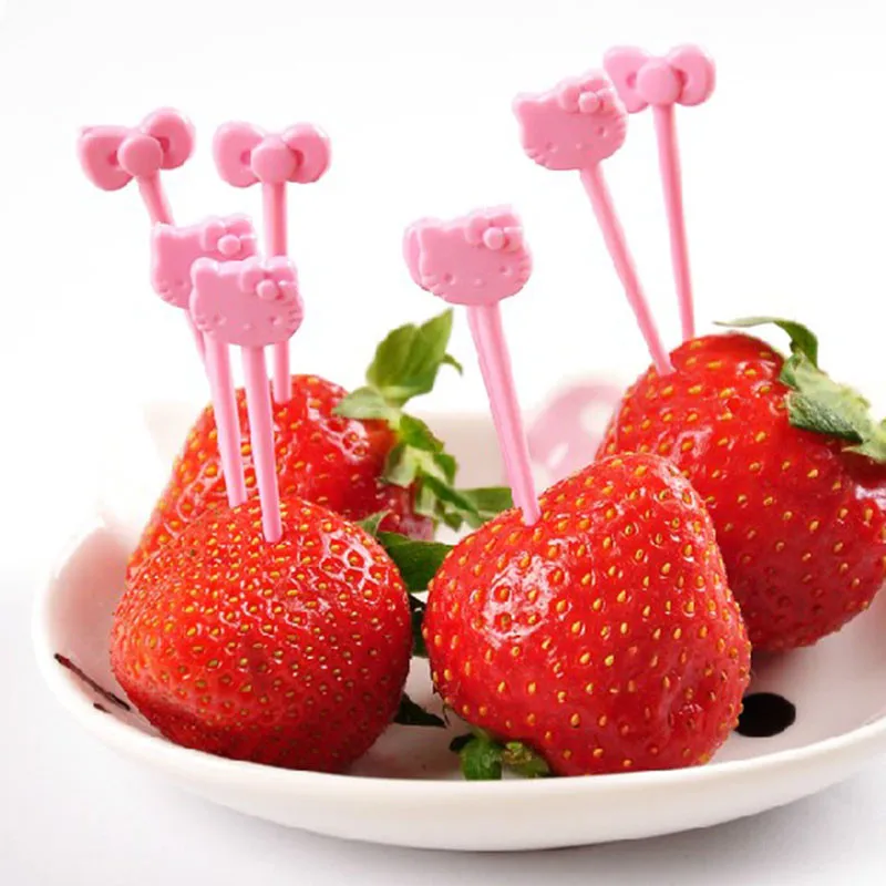 

8PCS/set Novelty Kitchen KT Fruit Forks Party Utensils Plastic Baleen Spouting Reusable Picks Holder Stand 2 Colors MI6