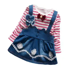 BibiCola/2 шт. Демисезонный комплекты одежды для маленьких девочек Дети младшего возраста Топы футболка + комбинезон комплект с платьем для