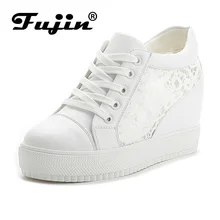 Fujin 2017 Sommer Herbst Neue frauen Aus Echtem Leder Plateauschuhe Keile Weiße Dame freizeitschuhe Schwingen mutter schuhe größe 35-40