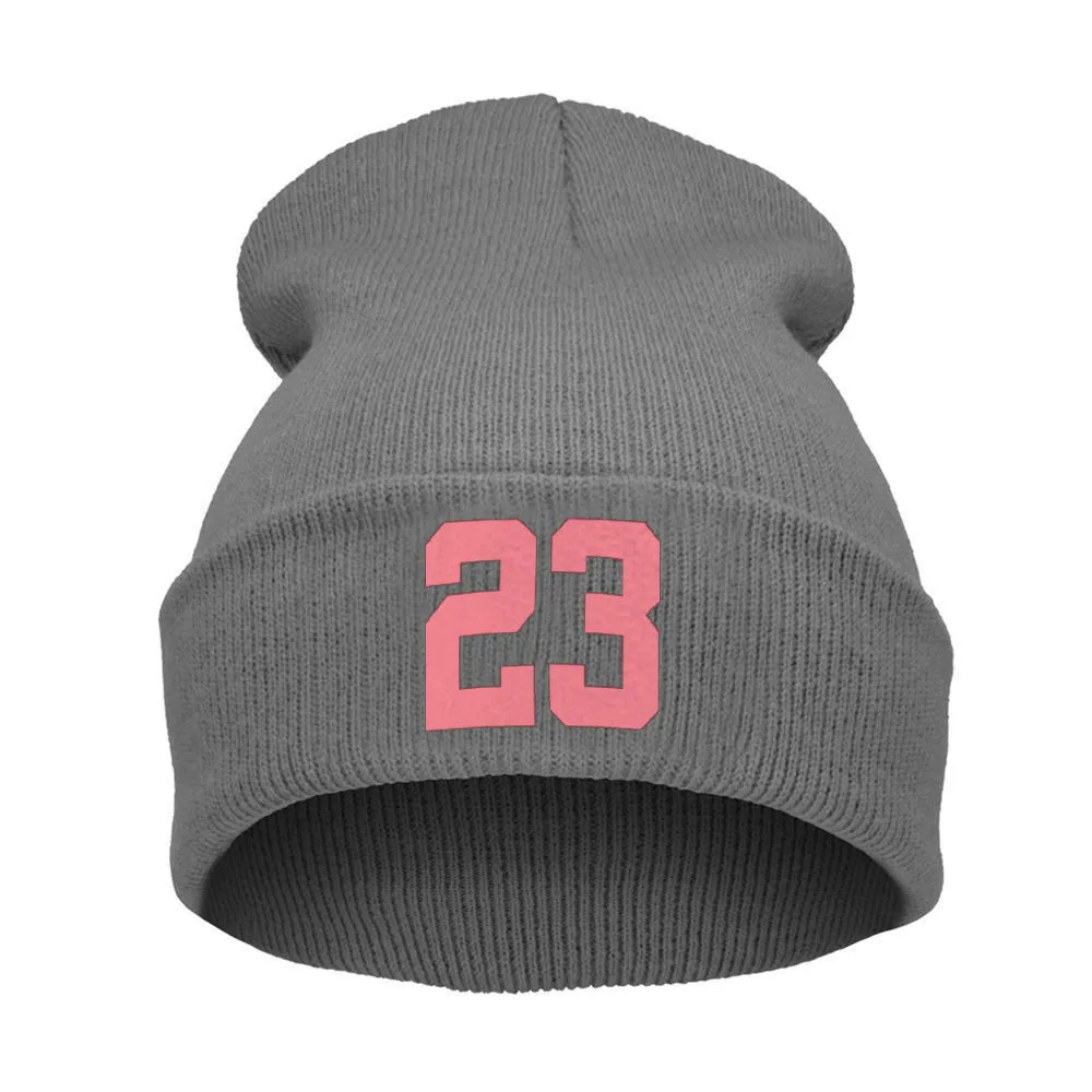 Женские зимние шапки с цифрой 23, вязаные баскетбольные зимние мужские зимние шапки, спортивные шапки Skullies, теплые вязаные шапки для мужчин - Цвет: Grey and pink