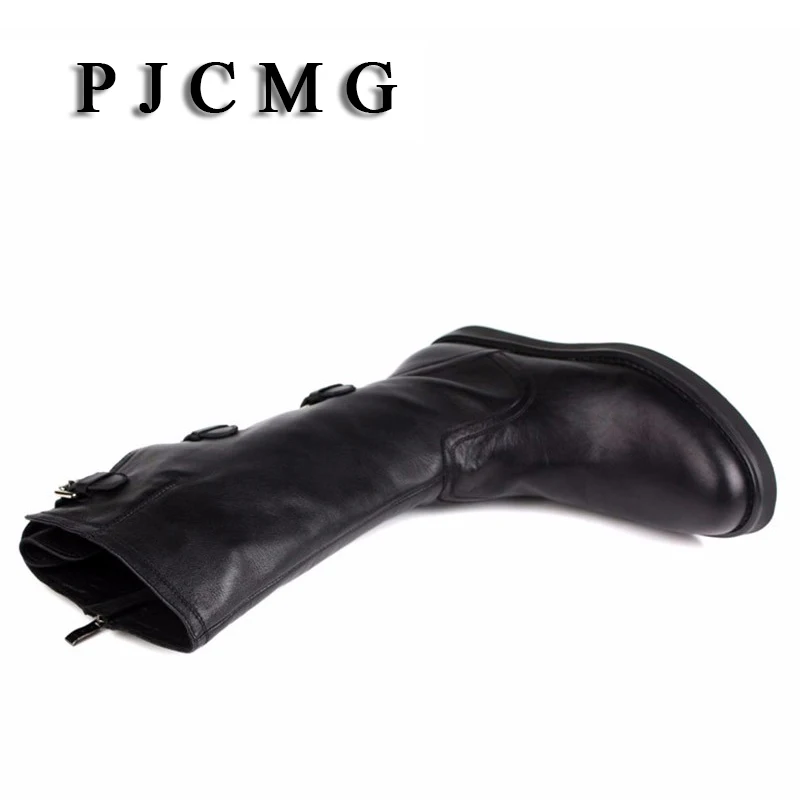 Echtem Qualität Pjcmg Neue Winter Westlichen Black Motorrad Hohe Männer white Leder Stiefel Vintage Für Schwarz qxTFUa