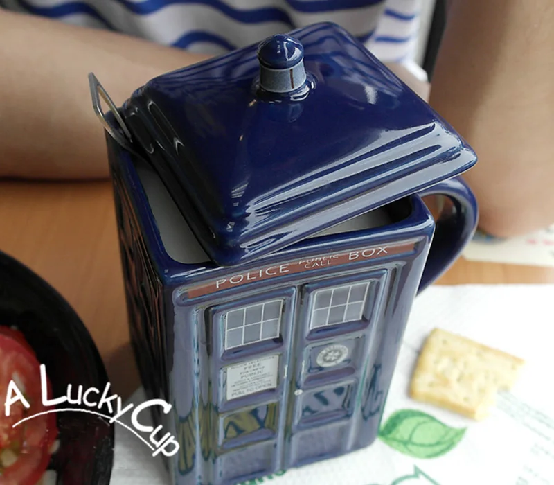 

Doctor Who Tardis Police Box Ceramic Mug Cup With Lid Cover For Tea Coffee Mug Funny Creative Gift Christmas Presents Kids Men