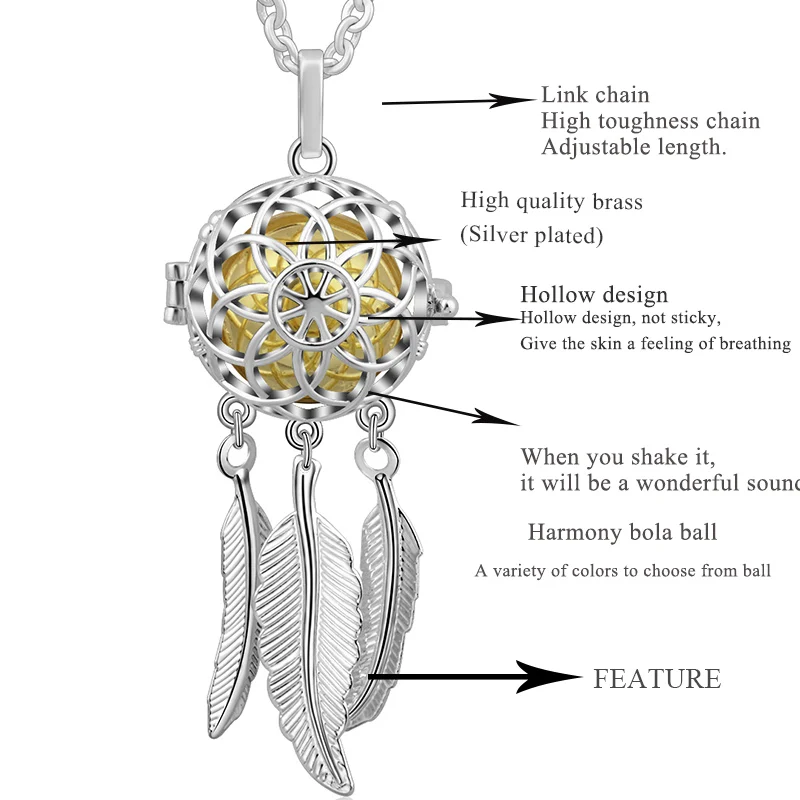 EUDORA 18 мм подвеска в виде шара гармонии, ожерелье Ловец снов, медальон, клетка с колокольчиком, звук гармонии, шар для беременных, камень из лавы K263