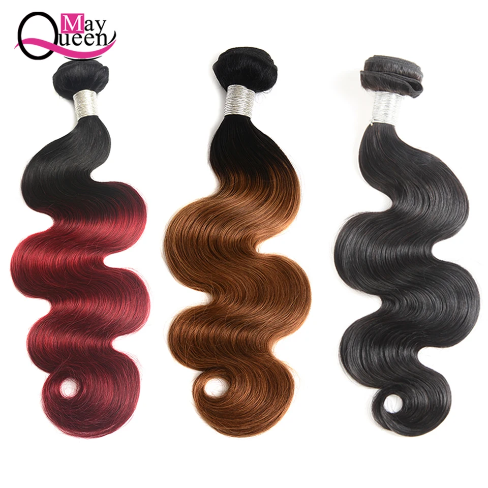 

May Queen Malaysian Body Wave Hair Bundles 10-26 Inch 100% Human Hair Weave Pre Color Ombre Hair Bundles Remy Hair