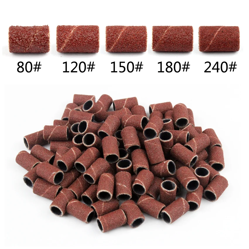  Tignish 100Pcs/Pack #80 #120 #150 #180 #240 Sanding Bands Manicure Pedicure Nail Electric Drill Mac