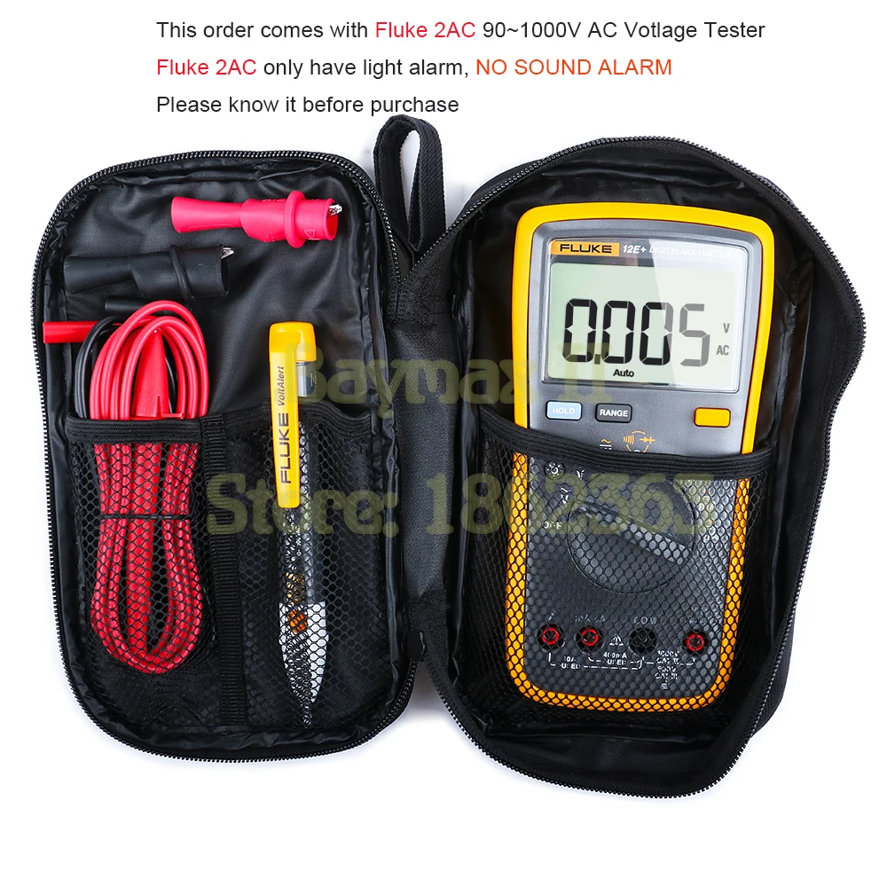 Digital da Escala Automática com Fluke 12e + Multímetro Fluke – 1ac-c2ii 200 Tester ac Tensão & Carry Bag 2ac 90 1000 v