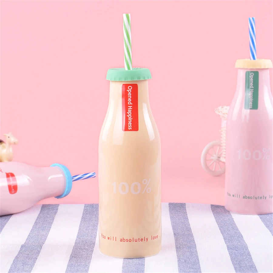 Керамические бутылки для воды крышки портативный милый Mamadeira Flasche дети бутылка для воды с мультяшным с соломинкой QQB022