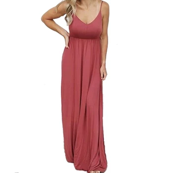 

Plus Size Big Loose Dress Casual Women Summer Beach Dress Boho 2019 Solid Maxi Dress Spaghetti Strap Sleeveless Long Dress