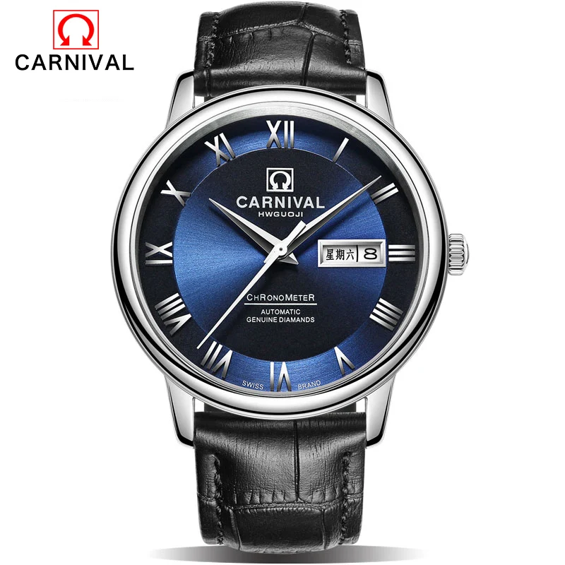 

2016 Luxury Brand Carnival Automatic Mechanical Watches Men Waterproof Tourbillon Watch Calendar Leather Gold Wristwatch Relogio