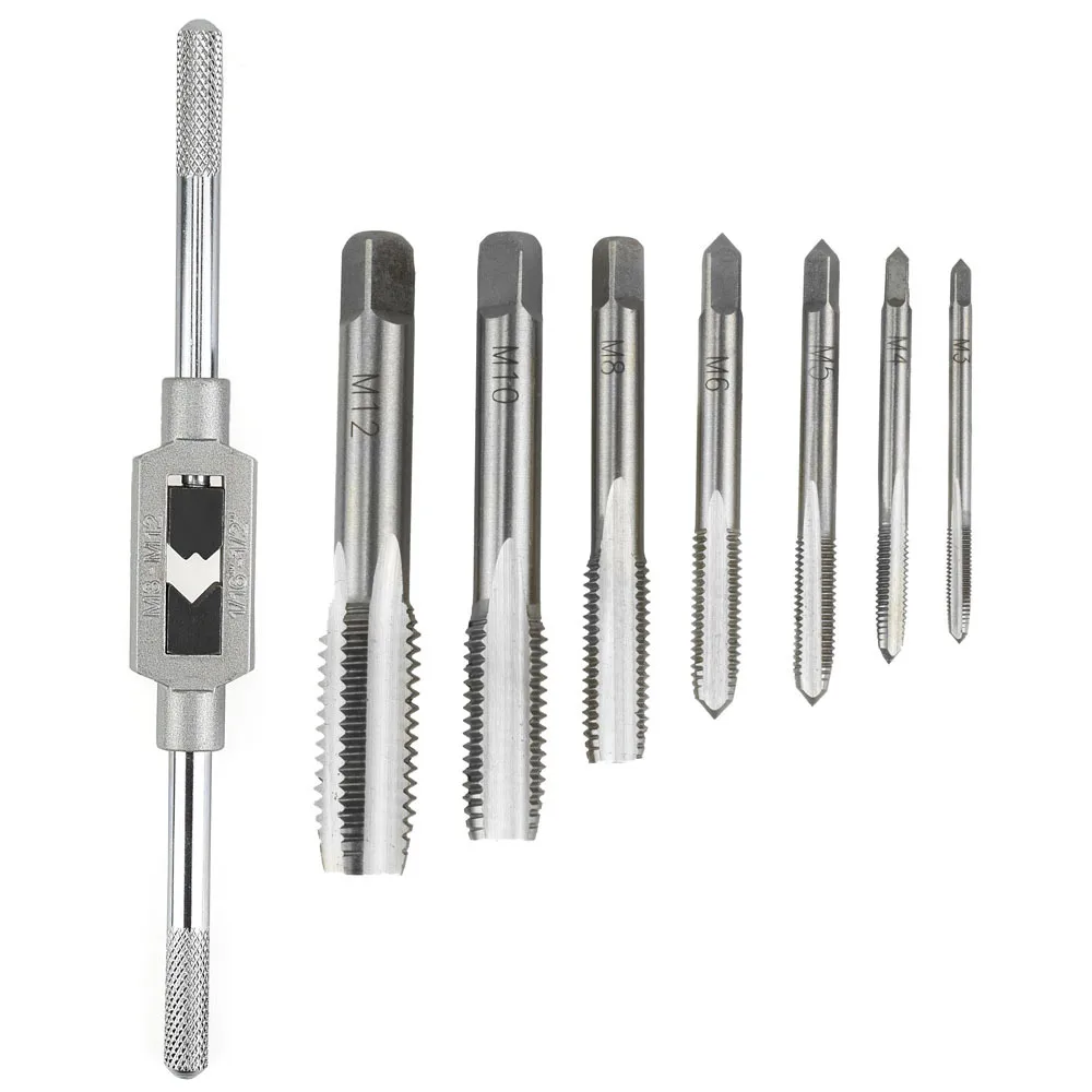 

8PC Tap Die Set Screw Thread Carbon Hand Screw Taps Adjustable Taps Dies Wrench