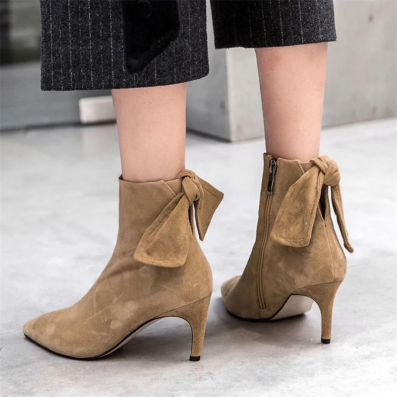 Punta Botas nudo Vaca Bombas Tacones Mujer Conasco Fiesta Corta Zapatos Sexy Retro Puntiaguda Básicas Negro Mujeres Gamuza 1 Mariposa Altos Señoras qffBvZw