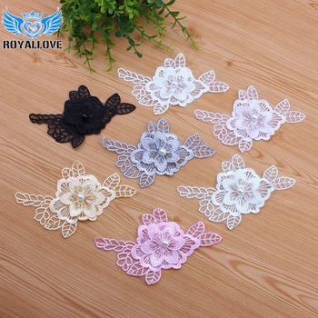 

Wholesale Double stereo organza flowers pearl beaded lace Applique patches for DIY clothing sewing Dress adornment patch 100pcs