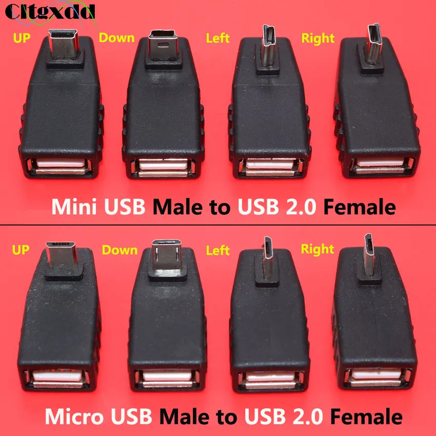 Cltgxdd 1PCS Mini USB Male to 2.0 Female Plug OTG Adapter Connector Micro 90 Degree UP Down Left right Angle | Обустройство дома