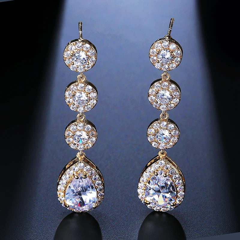 

UILZ Classic Water Drop Cubic Zirconia Drop Earrings High Quality Sliver Color Earring For Bride Engagement Jewelry UE624