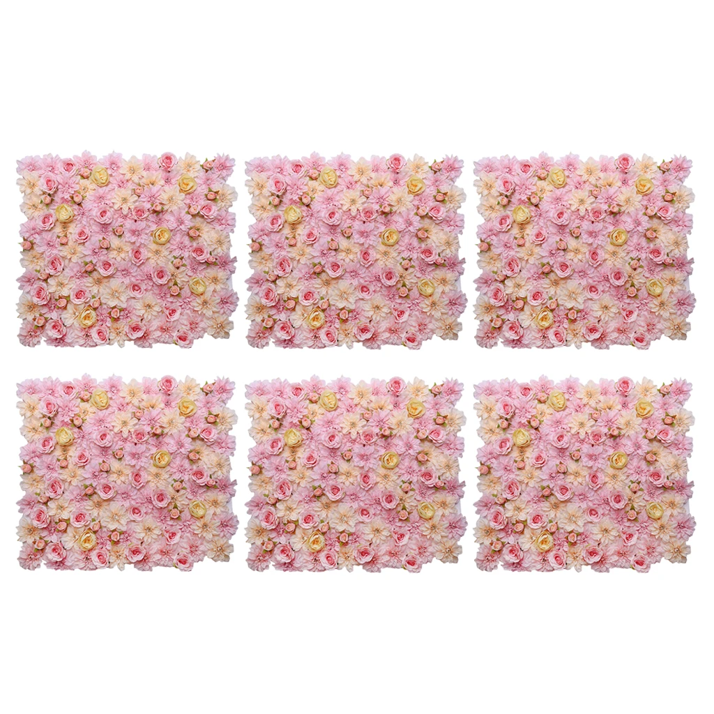 

6x Simulation Silk Flower Wall Panel Mat for Main Pillar Road Stage Backdrop Wedding Venue Decor Pink Champagne