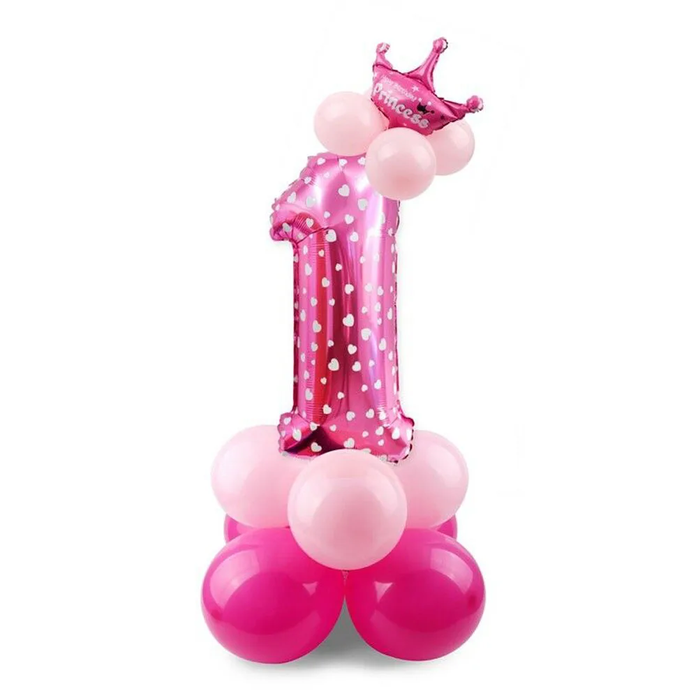 Розовый номер фольги стенд воздушные шары комплект 1, 2, 3, 4, 5, 6, 7, 8, 9 лет с днем рождения украшения Дети девочка ребенок душ Golobos - Цвет: pink 1