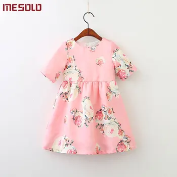 

MESOLO 2018 Girl Flower Print Short Sleeved Dress Korean Version Spring New Children's Dress