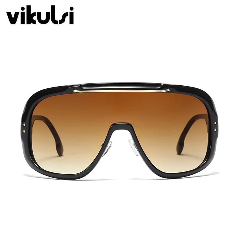 Новые модные негабаритные солнцезащитные очки с козырьком, женские ретро ветрозащитные очки, мужские очки с плоским верхом, солнцезащитные очки с градиентом UV400 - Цвет линз: E64 black gradi.tea