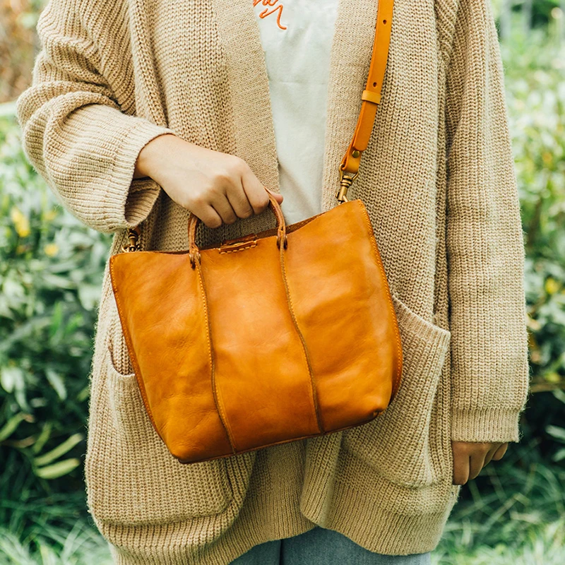 AETOO Retro literary handmade cowhide single shoulder oblique cross bag college wind leather casual Handbag