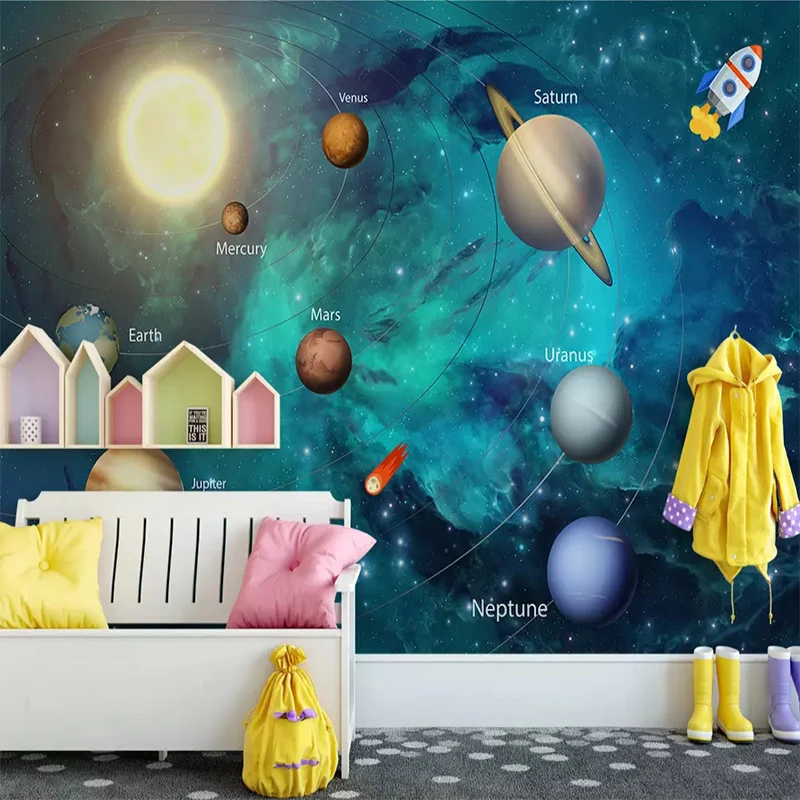 Детская комната ручная роспись космическая Вселенная Луна фон на заказ 3D фото обои объемная романтическая гостиная диван 3D Фреска
