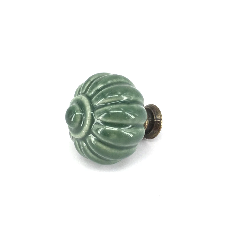 6PCS Dark Green Ceramic Knobs Pumpkin Dresser Pulls Handle Kids