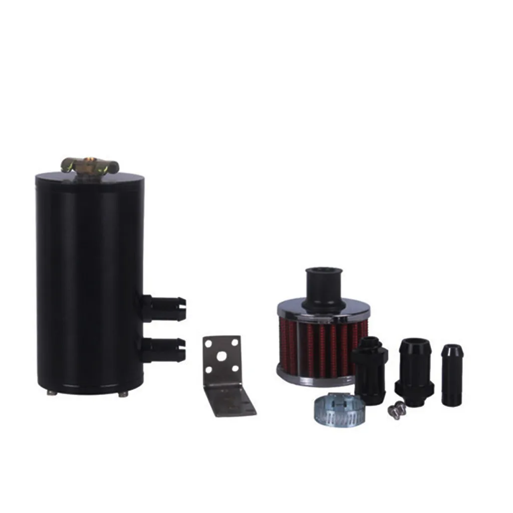 Aluminum 0.25L Baffled Oil Catch Can Tube Tank side with Air Filter Black Aluminum 0.25L Baffled Oil Catch Can Tube Tank side