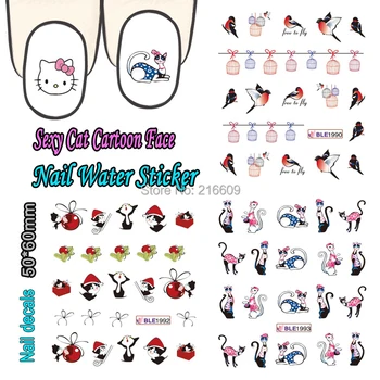 

Nail 22Sheets/Lot Cartoon Face Sexy Cat Nail Art Sticker Colorful Nail Water Transfer Sticker Decal Decoration BLE1984-1994