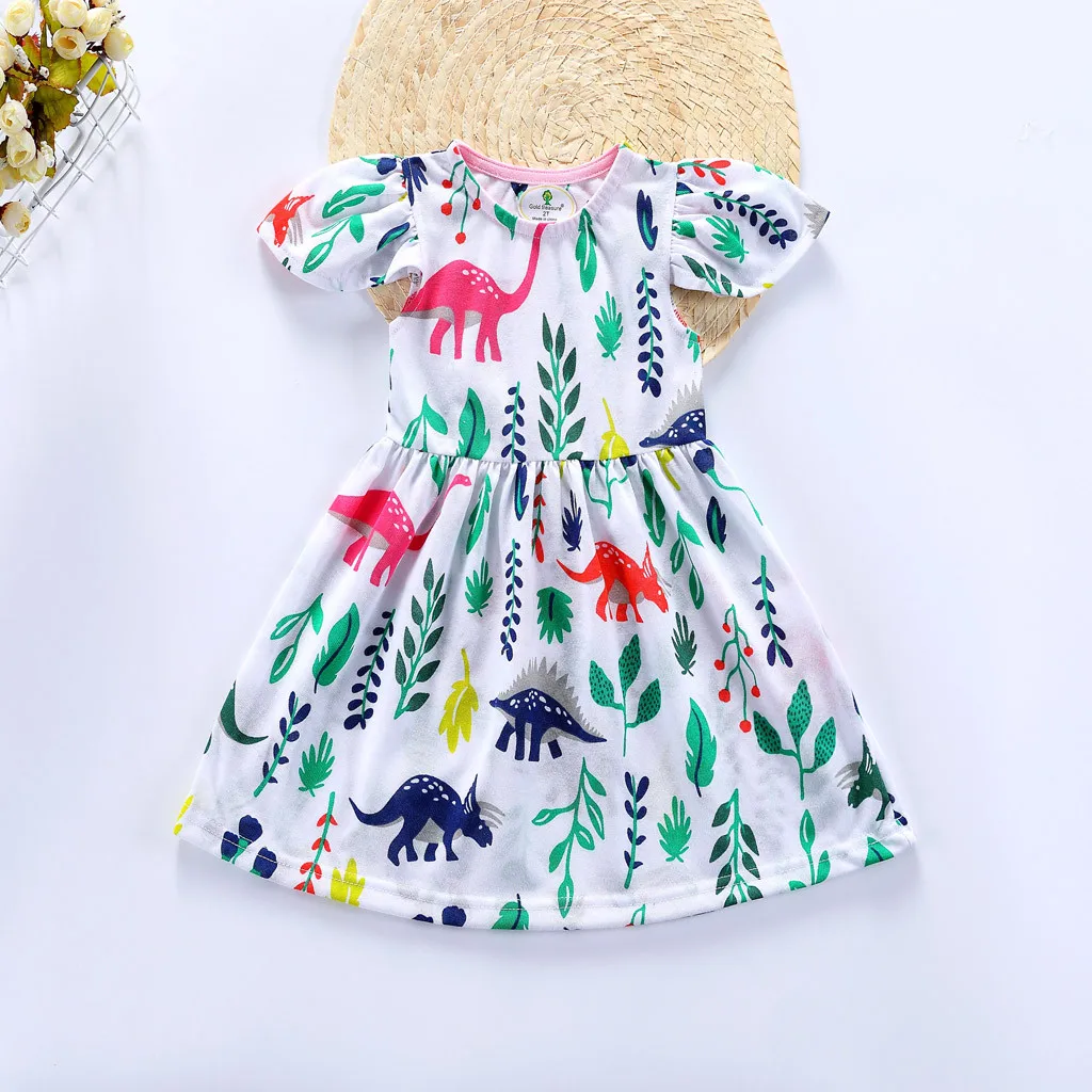 Детские платья для девочек цветы оборками с принтом динозавра платье наряды одежда платье для девочек princesse enfant Fille