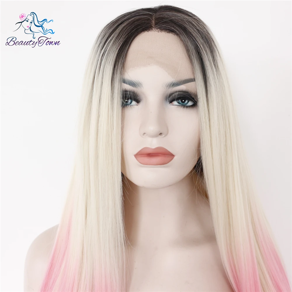 What! synthetic lace front wig glueless cosplay Heat resistant beautiful girl two colour pink