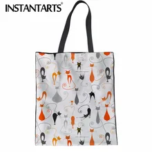 INSTANTARTS забавные 3D Кот Модные принты тотализатор льняной шоппер Для женщин Сумки Повседневное Холст Многоразовые Эко сумка Книга сумка