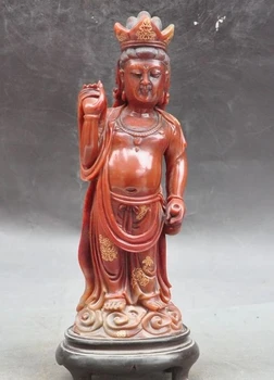 

12" Chinese Shoushan Stone Hand Carving Buddhism Guanyin Kwan-yin Buddha Statue
