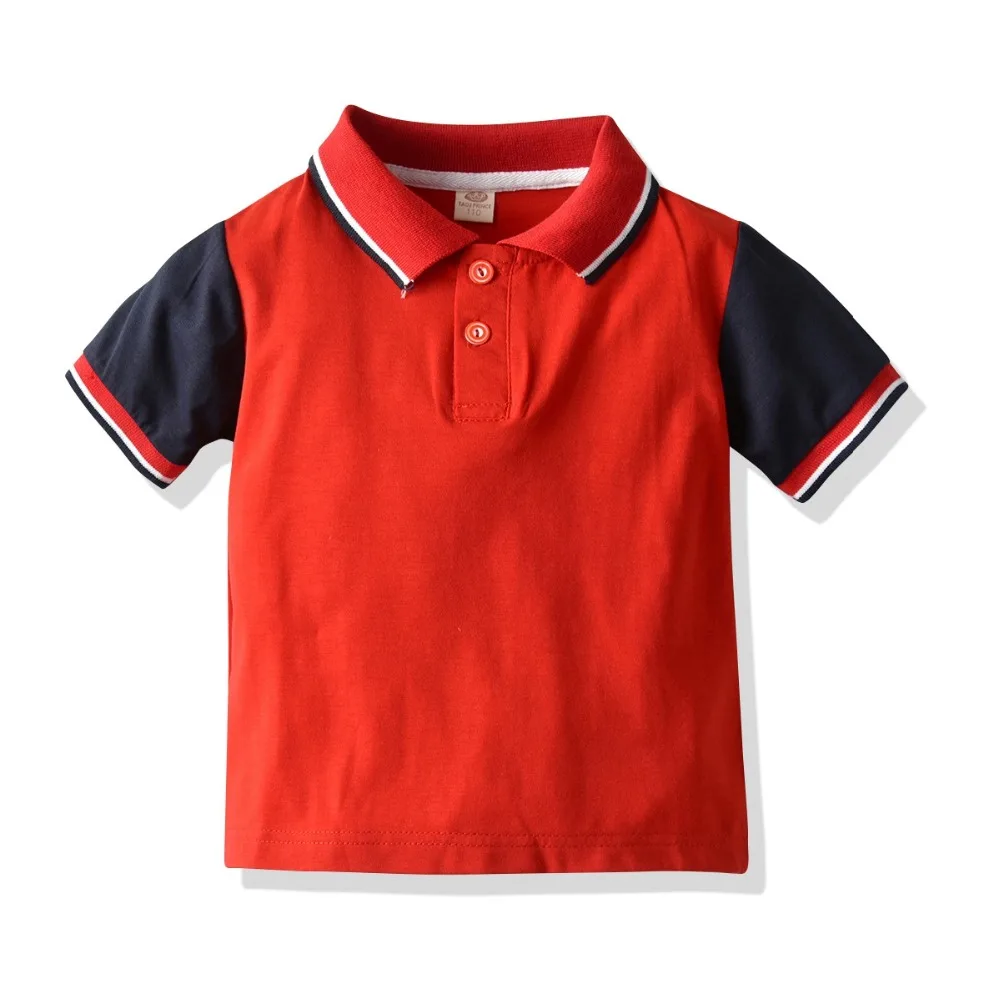 

Summer Children's Wear Boys College Short Sleeve Polo Shirt Top Cotton Color Matching Casual Turn-Down Collar T-Shirt