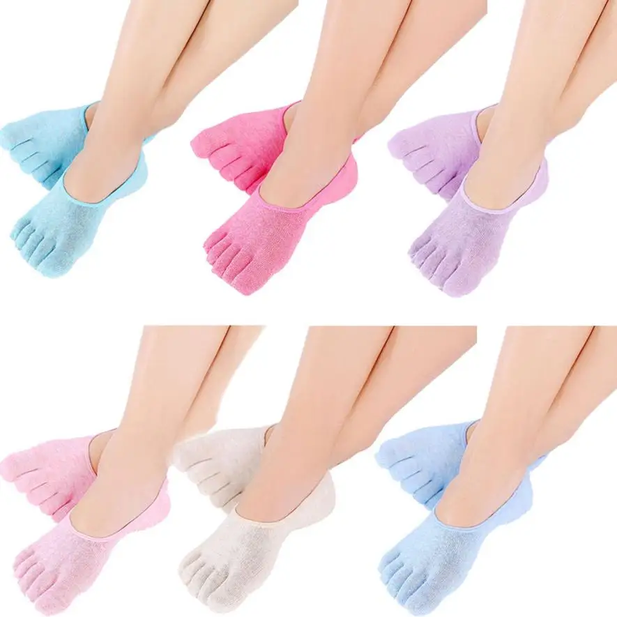 

NEW Fashion Womens 5-Toe Solid None Slip Soft Ventilation Massage Toe Socks Elastic Femal Socks Soft Comfortable Meias Hocoks