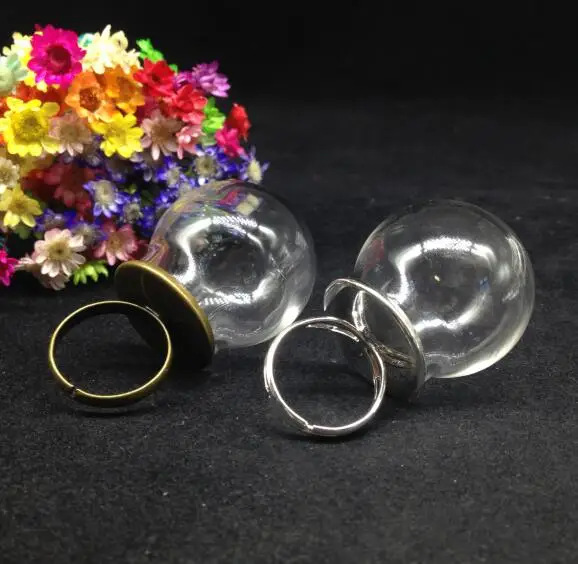 

300pcs 30*20mm glass dome globe classic ring setting tray set handmade glass vial ring glass bottle cover diy wedding party ring