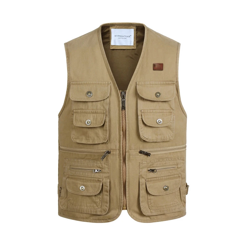 2017 Summer Cotton Sleeveless Multi Pocket Vest Men Casual Loose