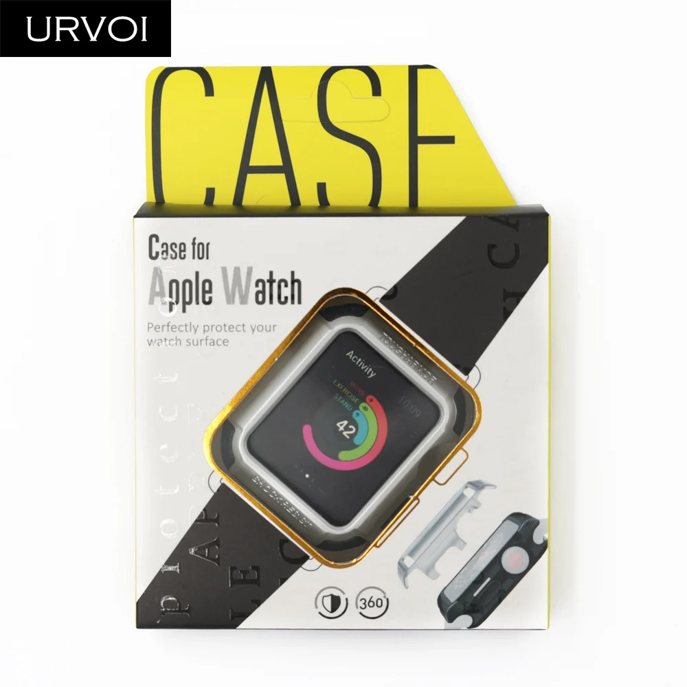 Жесткий защитный чехол URVOI для Apple Watch series 3, 2, 1 шт., силиконовый чехол с полной защитой для iWatch, металлический цветной дизайн 38, 42 мм