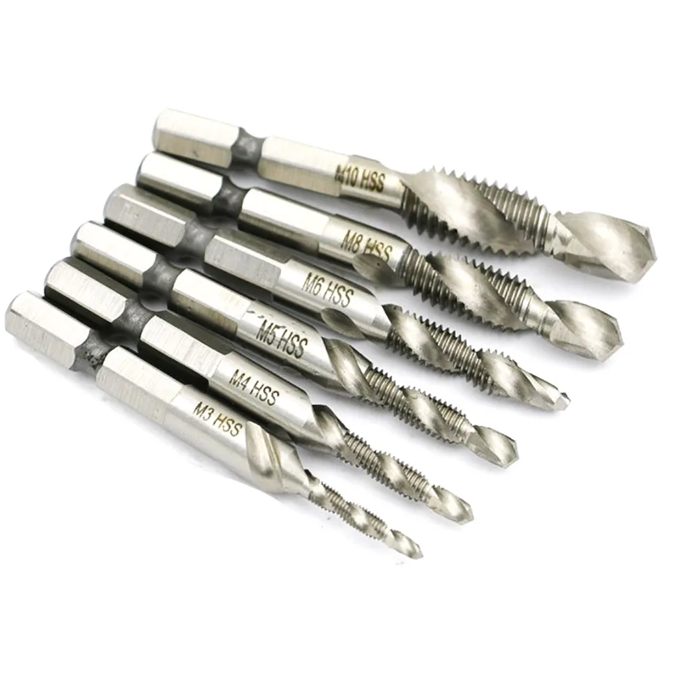 

6pcs Drill Bit Set High Speed Steel 1/4 IN Quick Change Hex M3 M4 M5 M8 M6 M10 Metric Taper Plug Tap tapping drill