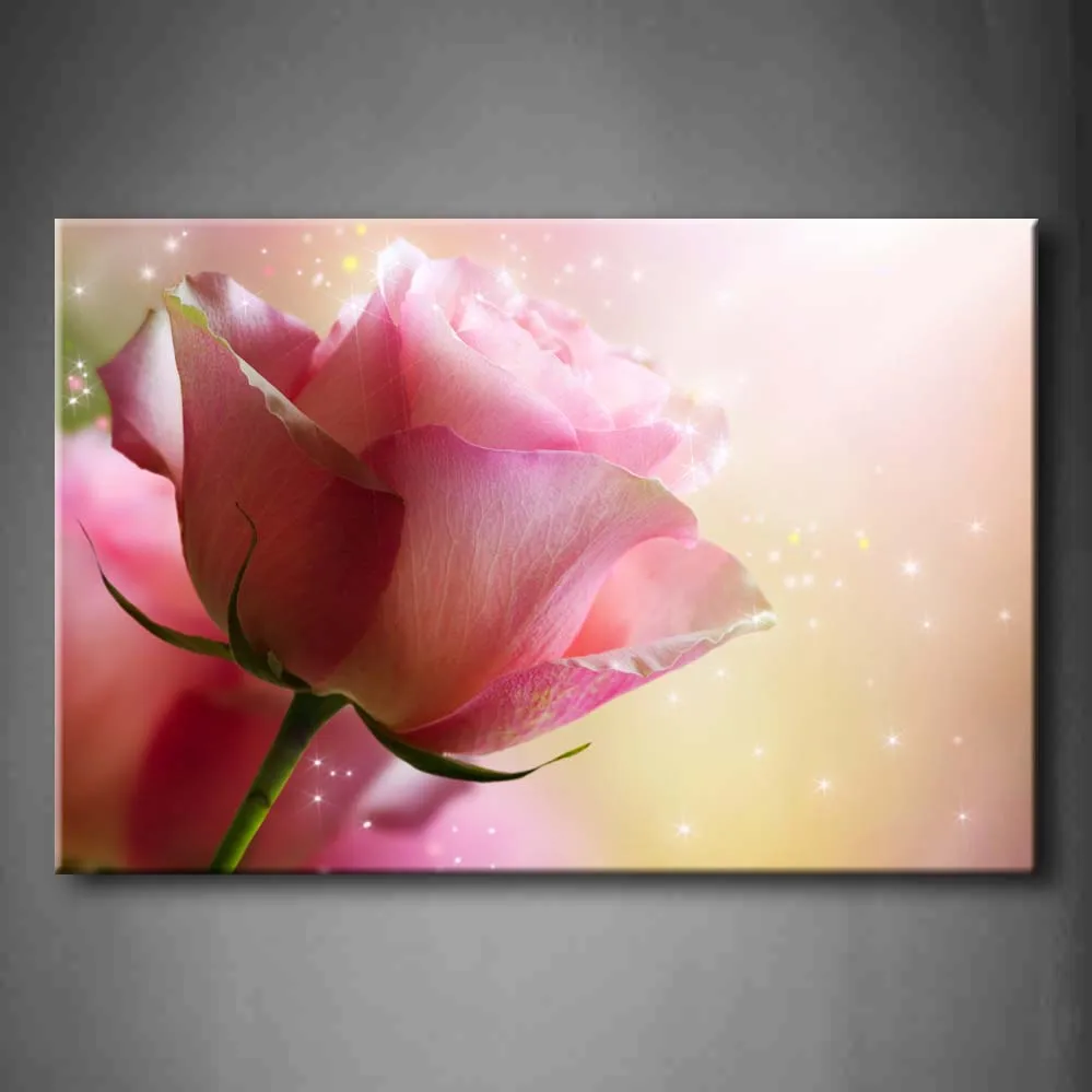 

Framed Wall Art Pictures Pink Roses Colorful Canvas Print Artwork Flower Modern Poster With Wooden Frame For Living Room