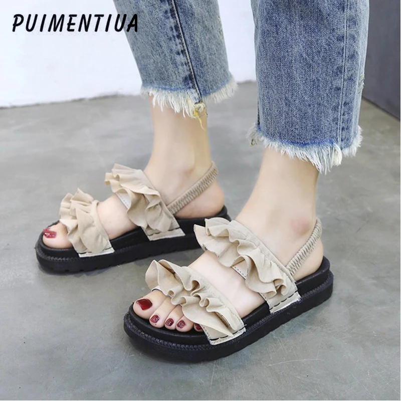 

Women Wedges Platform Summer Sandal Ruffles Shoes Woman Cross Bandage Sandals Shoes Flats Lace-up Ankle Strap Sandalias Mujer
