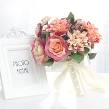 Фиолетовый Белый Свадебный букет ручной работы искусственный цветок «Роза» buque casamento свадебные искусственные цветы украшения