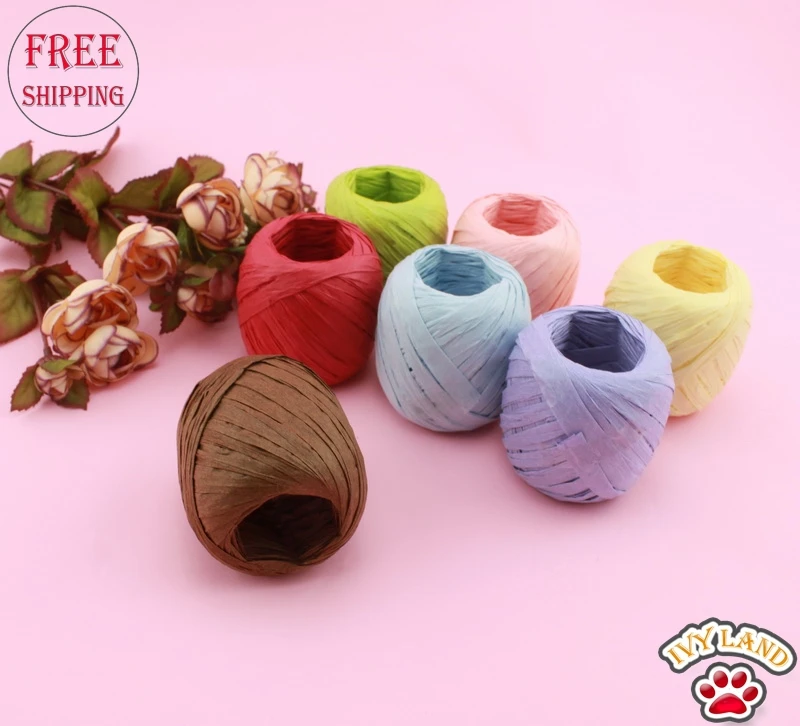 

Free Shipping 20 Meters 6pcs Raffia Ribbon Paper Rope For Gift Packing And Cake Decoration Packaging