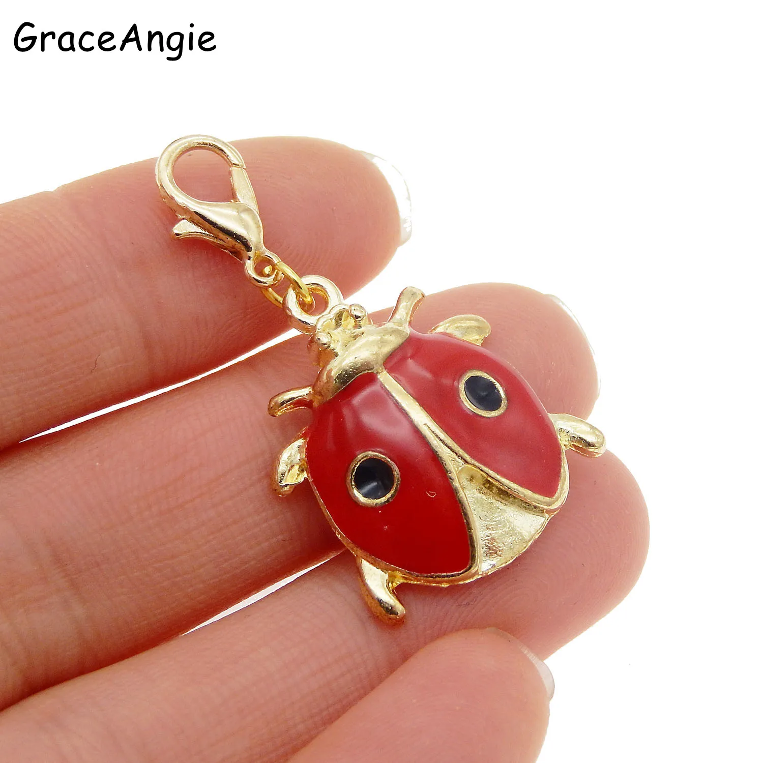 

4pcs Cute Ladybug Pendant with Lobster Clasp DIY Jewelry Gold Tone Red Enameled Ladybug Alloy Earrings Necklace Bangle DIY