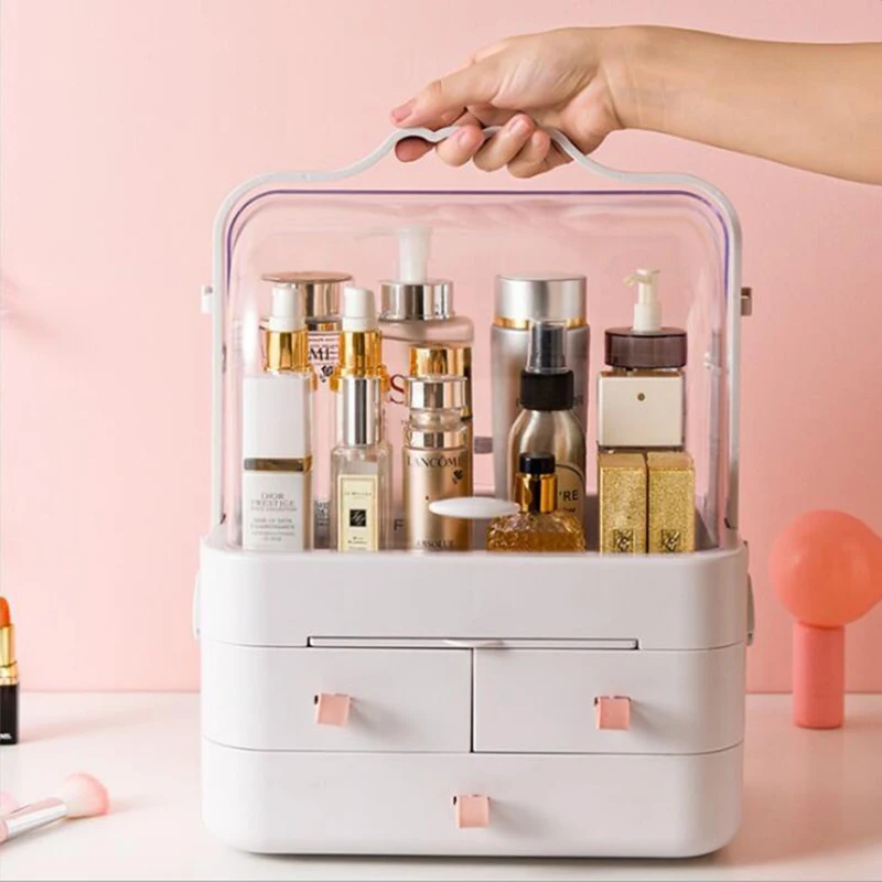 Cosmetic Dresser Makeup Organizer 360 Rotating 3 Drawer Flip And