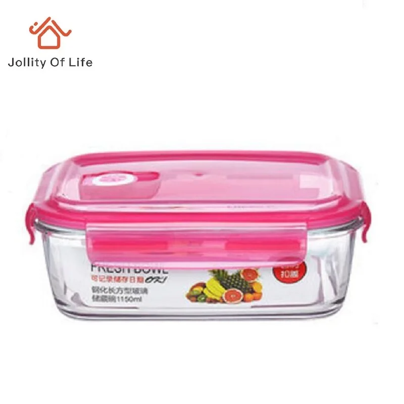 Glass Lunch Boxes Microwabable Leakproof Bento Box with Hole,Glass Food Storage Containers Pink