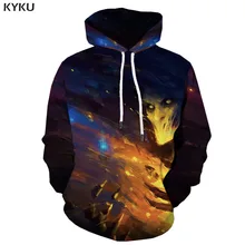 KYKU Brand Skull Hoodie Men Flame 3d Printed War Hoodie Print Graffiti Sweatshirt Printed Art Hooded Casual Unisex Hip Hop