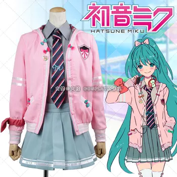 

[Customized] 2018 VOCALOID Miku Daily Dress Pink School Uniform Cosplay Costume For Women Halloween Carnival Free Shipping New.