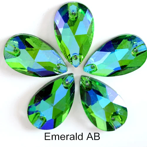 Красочные каплевидные Хрустальные стеклянные пришивные стразы с плоской задней стороной красные AB пришивные камни каплевидные Стразы для шитья одежды Y1250 - Цвет: Emerald-ab