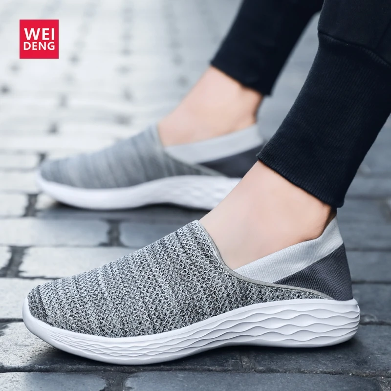 

WeiDeng Fly knitted Slip on Casual Air Mesh Couple Non Leather Soft Breathable unisex Patchwork Men Women Shoes